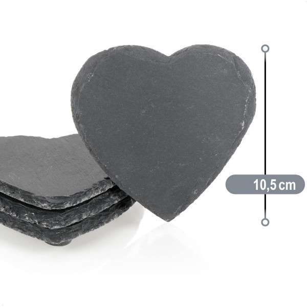 4 Sous-verre en Ardoise en Forme de Cœur 10 cm |Personnalisation