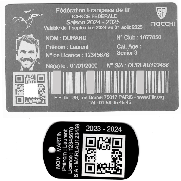 Gravure Laser Licence Argenté Tir FFTir+Porte-clé TAG Militaire