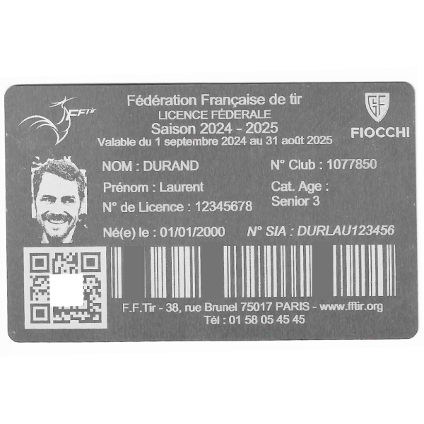 Gravure Laser Licence Tir Sportif FFTir - Carte Aluminium Argentée