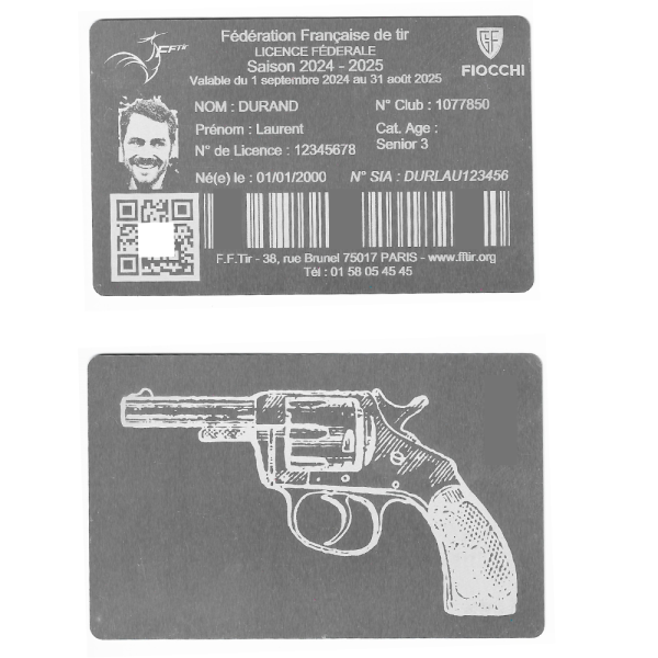 Gravure Laser Licence Tir Sportif FFTir - Carte Aluminium Argentée