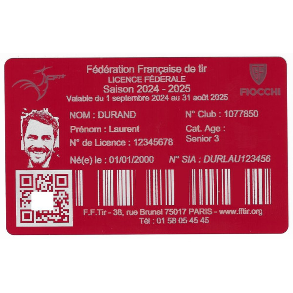 Gravure Laser Licence Tir Sportif FFTir - Carte Aluminium rouge