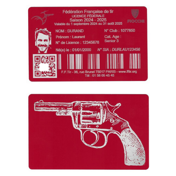 Gravure Laser Licence Tir Sportif FFTir - Carte Aluminium rouge