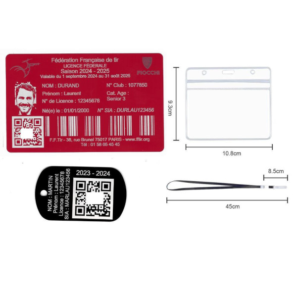 Gravure Laser Licence Tir rouge FFTir+Porte-clé TAG Militaire Noir