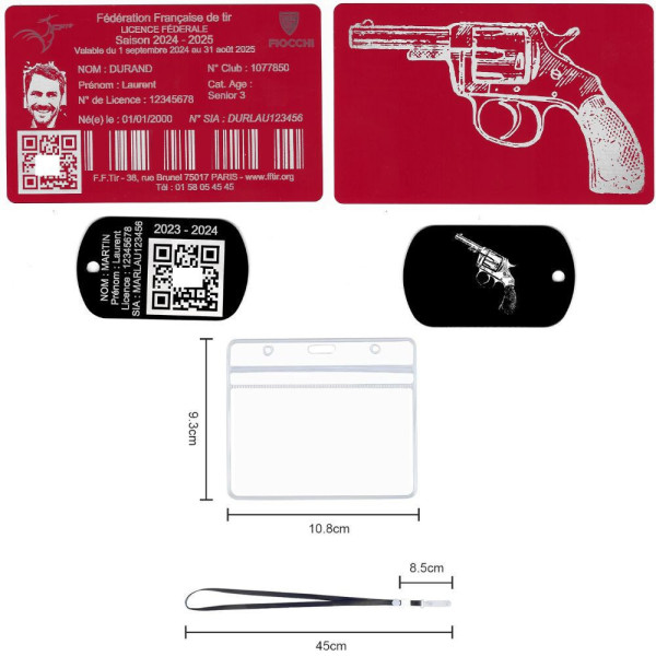 Gravure Laser Licence Tir rouge FFTir+Porte clé TAG Militaire Noir