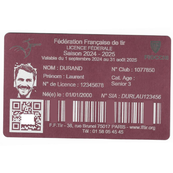 Gravure Laser Licence Tir Sportif FFTir - Carte Aluminium rose