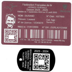 Gravure Laser Licence rose Tir FFTir+Porte-clé TAG Militaire