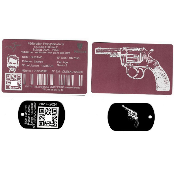 Gravure Laser Licence Tir rose FFTir+Porte clé TAG Militaire Noir
