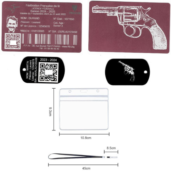 Gravure Laser Licence Tir rose FFTir+Porte clé TAG Militaire Noir