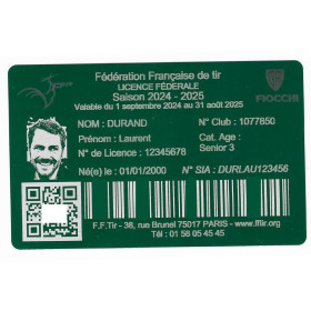 Gravure Laser Licence Tir Sportif FFTir - Carte Aluminium vert