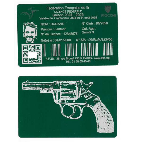 Gravure Laser Licence Tir Sportif FFTir - Carte Aluminium vert