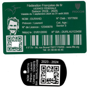 Gravure Laser Licence vert Tir FFTir+Porte-clé TAG Militaire