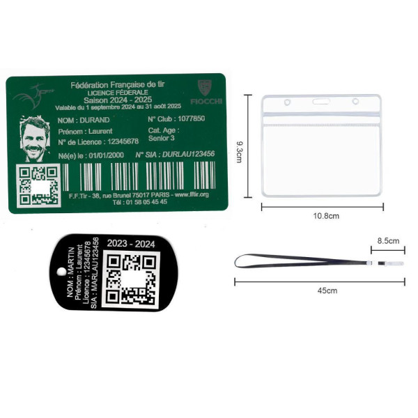 Gravure Laser Licence Tir vert FFTir+Porte-clé TAG Militaire Noir