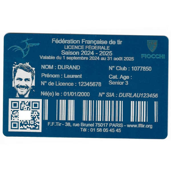 Gravure Laser Licence Tir Sportif FFTir - Carte Aluminium bleu
