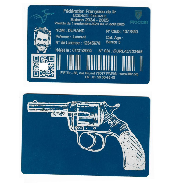 Gravure Laser Licence Tir Sportif FFTir - Carte Aluminium bleu