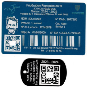 Gravure Laser Licence bleu Tir FFTir+Porte-clé TAG Militaire