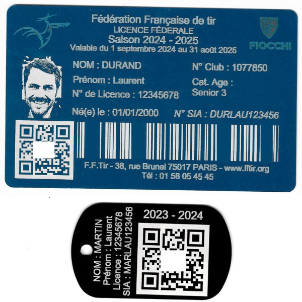 Gravure Laser Licence bleu Tir FFTir+Porte-clé TAG Militaire