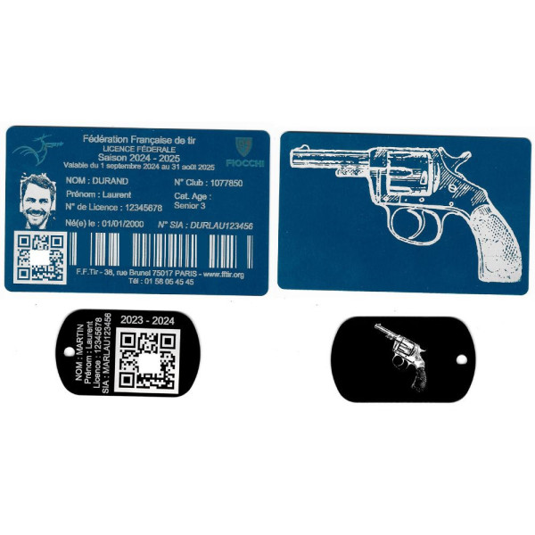 Gravure Laser Licence Tir bleu FFTir+Porte clé TAG Militaire Noir