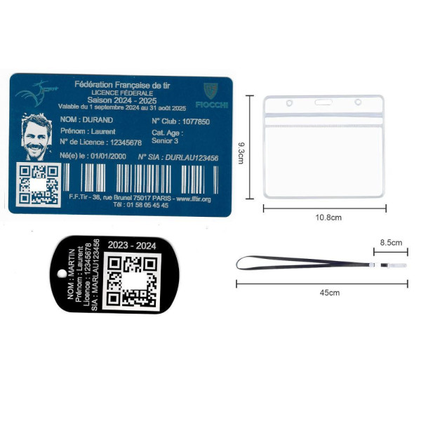 Gravure Laser Licence Tir bleu FFTir+Porte-clé TAG Militaire Noir