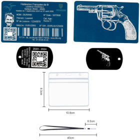 Gravure Laser Licence Tir bleu FFTir+Porte clé TAG Militaire Noir