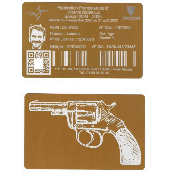 Gravure Laser Licence Tir Sportif FFTir - Carte Aluminium doré