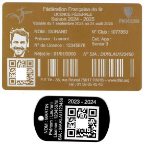Gravure Laser Licence doré Tir FFTir+Porte-clé TAG Militaire