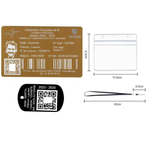 Gravure Laser Licence Tir doréFFTir+Porte-clé TAG Militaire Noir