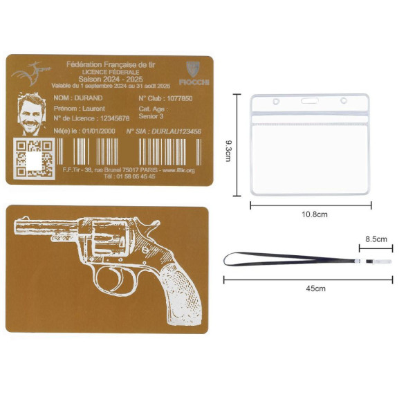 Gravure Laser Licence Tir doré FFTir - Carte Aluminium