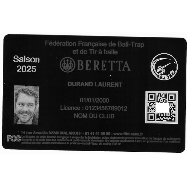 Licence de Ball-Trap en aluminium gravé au laser - Format CB