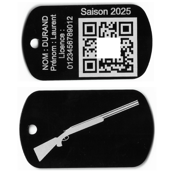 Porte-clé TAG militaire Licence de Ball-Trap en aluminium gravé