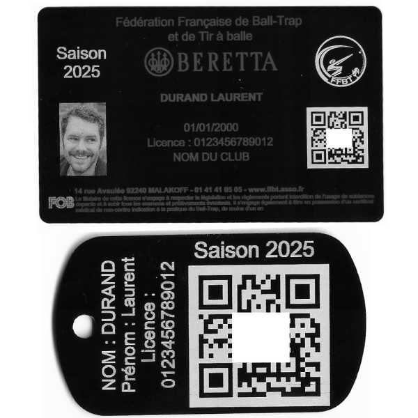 Gravure Laser Licence Tir Sportif FFBT + Porte-clé TAG Militaire Noir