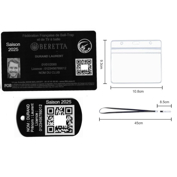Gravure Laser Licence Tir Sportif FFBT + Porte-clé TAG Militaire Noir