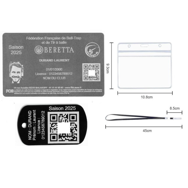 Gravure Laser Licence Tir FFBT argenté + Porte-clé TAG Militaire Noir