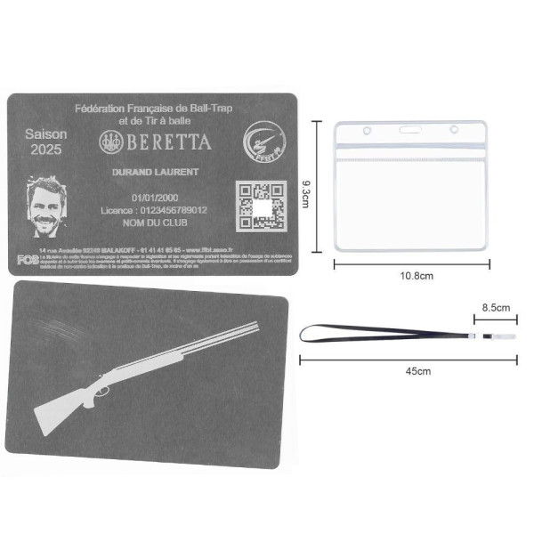 Gravure Laser Licence Tir FFBT argenté - Carte Aluminium Personnalisé