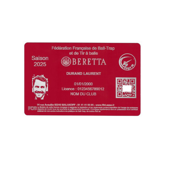 Licence de Ball-Trap rouge en aluminium gravé au laser - Format CB
