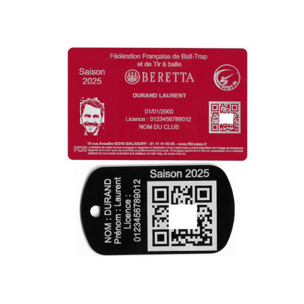 Gravure Laser Licence Tir FFBT rouge  + Porte-clé TAG Militaire Noir