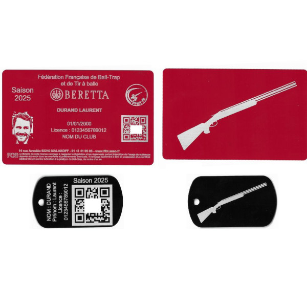 Gravure Laser Licence Tir FFBT rouge + Porte clé TAG Militaire Noir
