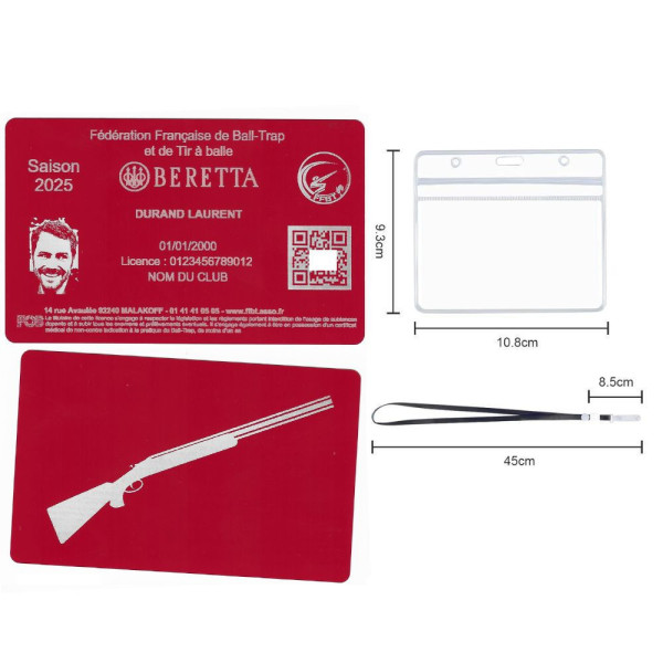 Gravure Laser Licence Tir FFBT rouge - Carte Aluminium Personnalisé