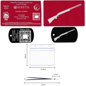 Gravure Laser Licence Tir FFBT rouge + Porte-clé TAG Militaire Noir