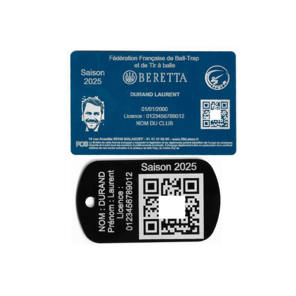 Gravure Laser Licence Tir FFBT bleu + Porte-clé TAG Militaire Noir
