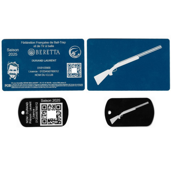 Gravure Laser Licence Tir FFBT bleu + Porte clé TAG Militaire Noir