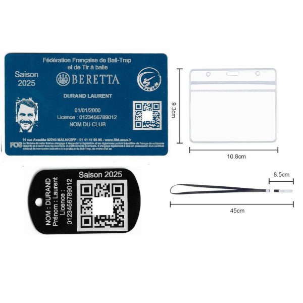Gravure Laser Licence Tir FFBT bleu + Porte-clé TAG Militaire Noir