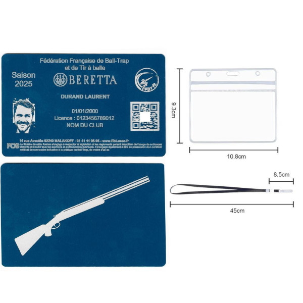 Gravure Laser Licence Tir FFBT bleu - Carte Aluminium Personnalisé