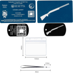Gravure Laser Licence Tir FFBT bleu + Porte-clé TAG Militaire Noir