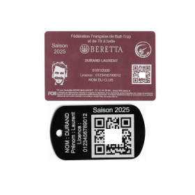 Gravure Laser Licence Tir FFBT rose + Porte-clé TAG Militaire Noir