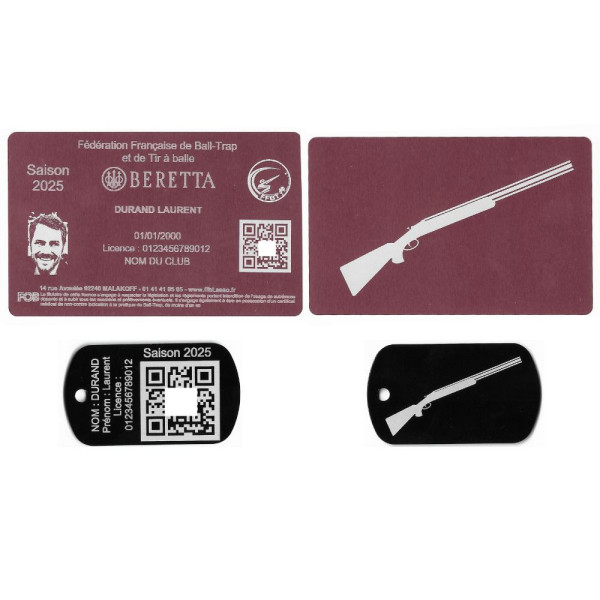 Gravure Laser Licence Tir FFBT rose + Porte clé TAG Militaire Noir