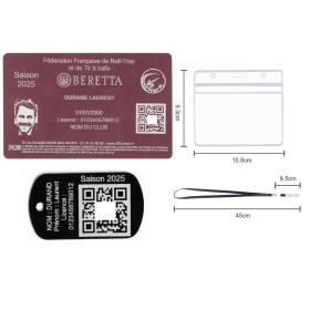 Gravure Laser Licence Tir FFBT rose + Porte-clé TAG Militaire Noir