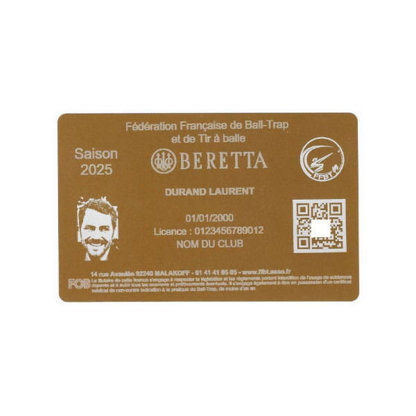 Licence de Ball-Trap doré en aluminium gravé au laser - Format CB