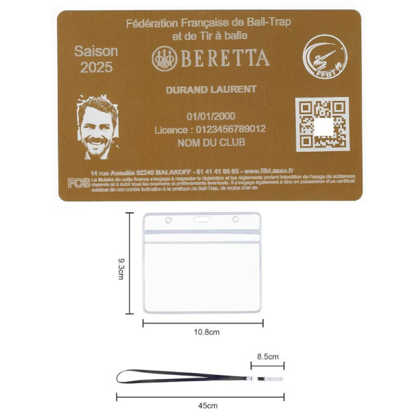 Gravure Laser Licence Tir FFBT doré - Carte Aluminium Personnalisé