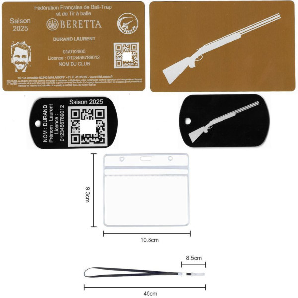 Gravure Laser Licence Tir FFBT doré + Porte-clé TAG Militaire Noir