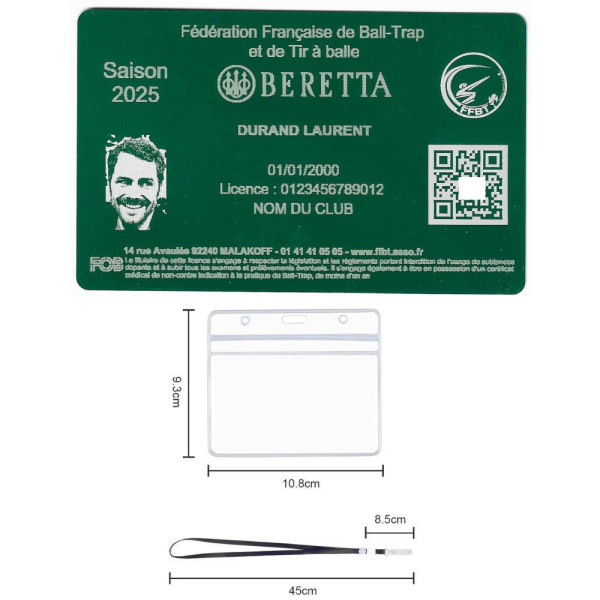 Gravure Laser Licence Tir FFBT vert - Carte Aluminium Personnalisé